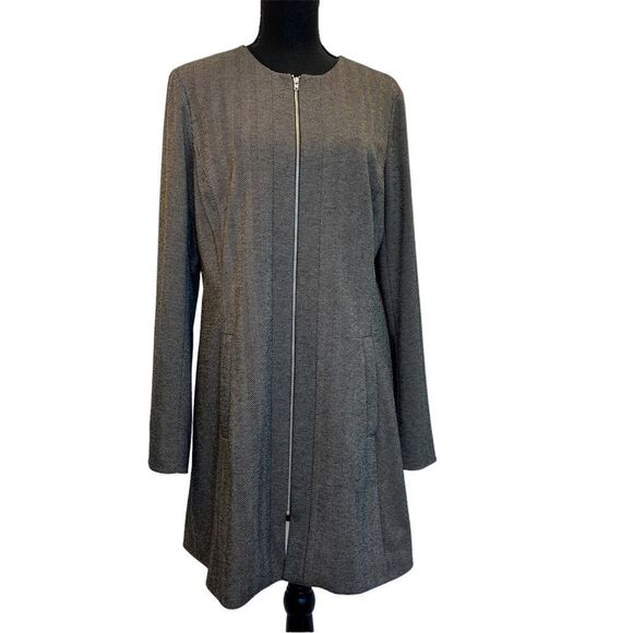 TOBIAS black herringbone long sleeve blazer coat zipper front Sz 10 NWOT - Picture 1 of 12